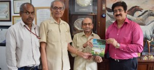 Noida: “ Cow protection in India has always been a sacred duty of every individual to meet the needs of food production and ensure safety from Green House Gases thus becoming a value of life” said Sandeep Marwah while releasing the book ‘Cow Protection Imperative for Global Sustenance’ by D.B. Chachad at Marwah Studio. “The protection of cow and cow progeny is not a religious issue at all. The importance of animals and their place in the ever rotating cycle in environment needs to be explained” added Dr. Shyam Singh Shashi Chancellor of Roma International Cultural University present on the occasion. The writer Dattakumr Balaram Chachad is a consultant in civil, environment engineering, agricultural, valuation, techno legal, arbitration, practicing in Delhi and Mumbai.