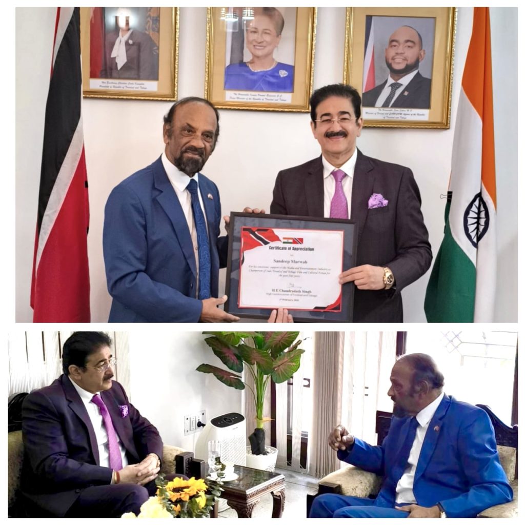 H.E. Chandradath Singh Honours Sandeep Marwah for Strengthening Indo–Trinidad & Tobago Cultural Relations