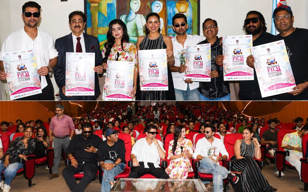 Cast and Crew of Arya Bhatt Ka Zero Unveil Official Poster of 19th Global Film Festival Noida 2026 at AAFT