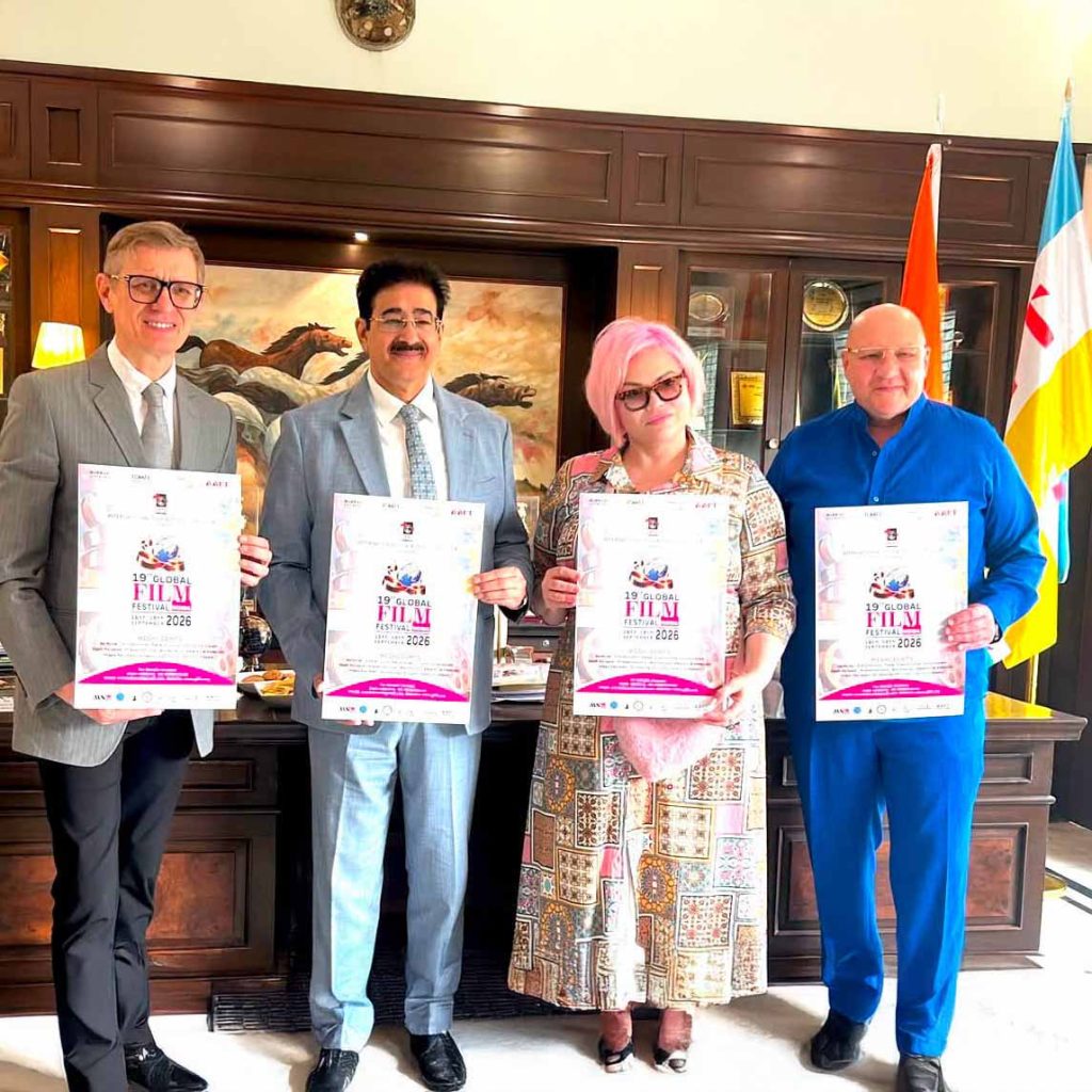 Poster of 19th Global Film Festival Noida 2026 Launched by Russian Delegation at Marwah Studios